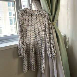 Maje Rockina Pleated Crepe Mini Dress with Long Sleeves